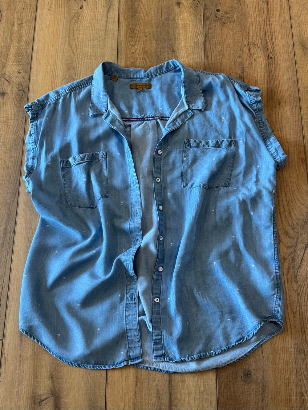 JACHS Girlfriend Light Blue Denim Sleeveless Button-Down Shirt